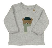 Světlešedá melírovaná vzorovaná vyteplená mikina s medvídkem F&F