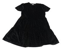 Černé puntíkaté sametové šaty F&F