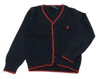 Černo-červený vzorovaný propínací svetr s logem RALPH LAUREN