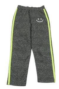 Antracitové sportovní legíny se smajlíkem a neonovými pruhy