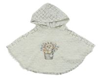 Bílo-hnědé vzorované kostkované chlupato/teplákové pončo s pejskem a kamínky a kapucí 