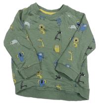 Khaki melírovaná mikina se zvířátky miníclub