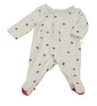 Bílý sametový overal s beruškami a květy OBaïBi