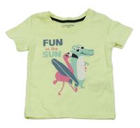 Světlezelené tričko s krokodýlkem a plameňákem PRIMARK