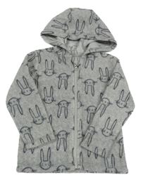 Šedá melírovaná fleecová propínací mikina se zajíčky a kapucí George