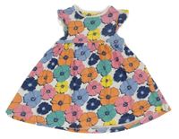 Bílo-barevné květované šaty s volánky 