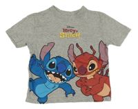 Šedé melírované tričko se Stitchem a Leroyem PRIMARK