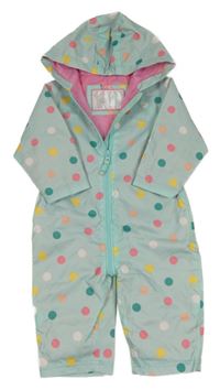 Mátovo-barevná puntíkatá šusťáková jarní kombinéza s kapucí Mothercare