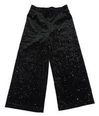 Černé třpytivé wide leg sametové kalhoty sinsay