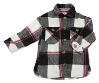 Černo-bílo-tmavorůžová kostkovaná vlněná košilová bunda H&M