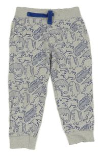 Světlešedé melírované tepláky s dinosaury F&F