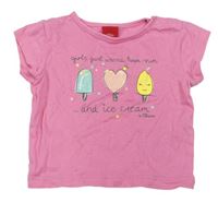 Růžové tričko se zmrzlinami a nápisy S. Oliver