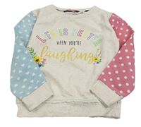 Světlerůžovo-růžovo-světlemodrá mikina s nápisem a puntíky Crafted