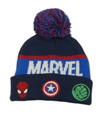 Tmavomodrá čepice s logy Avengers a bambulí St. Bernard
