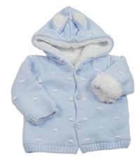 Světlemodrý puntíkatý zateplený propínací svetr s kapucí Matalan