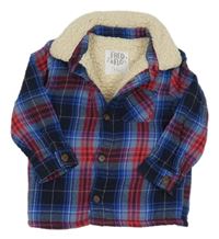 Modro-červeno-bílá kostkovaná zateplená košilová bunda F&F