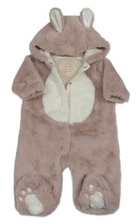 Starorůžovo-bílá kožešinová podšitá kombinéza s kapucí s oušky Next