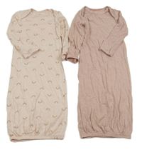 Nové - 2x lehký spací pytel - růžový s duhami + starorůžovo-bílý pruhovaný Carter's