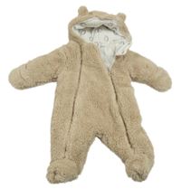 Béžová chlupatá zateplená kombinéza s kapucí