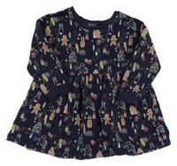 Tmavomodré teplákové šaty s vánočním motivem Next