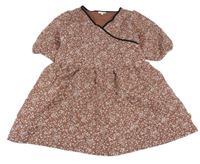 Hnědé květované prošívané teplákové zateplené šaty