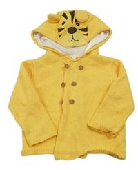 Žlutý propínací svetr s kapucí - tygr