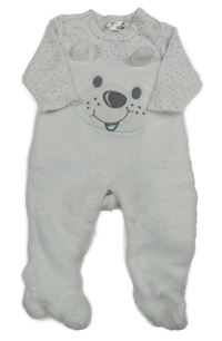 Bílý chlupato/froté overal s medvědem a puntíky Ergee