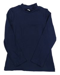 Tmavomodré žebrované triko se stojáčkem Tu