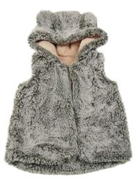 Šedá kožešinová zateplená vesta s kapucí s oušky George
