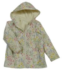 Krémová květovaná nepromokavá lehce zateplená bunda s králíky a kapucí Dunnes