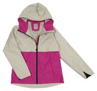 Béžovo-fuchsiová šusťáková jarní funkční bunda s kapucí Quechua