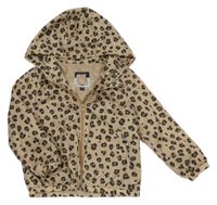 Hnědá šusťáková jarní bunda s leopardím vzorem a kapucí Kiabi