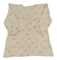 Krémové puntíkaté lehké šaty s květinami a volánem Dunnes