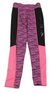Neonově růžovo-černo-melírované sportovní legíny s nápisem Ergeenomixx
