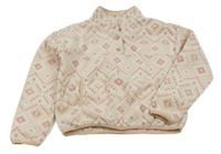 Smetanovo-růžovo-pudrová vzorovaná fleecová mikina