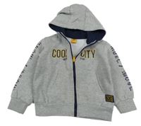 Šedá melírovaná propínací mikina s nápisem a kapucí Kiki&Koko