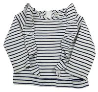 Bílo-tmavomodrá pruhovaná mikina s volánky F&F