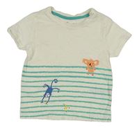 Bílo-tyrkysové tričko s pruhy a zvířaty Impidimpi