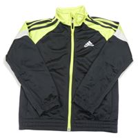 Antracitovo-neonově žlutá sportovní propínací mikina Adidas