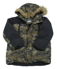 Khaki-černá army šusťáková zimní bunda s kapucí s kožešinou George