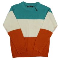 Nové - Zeleno-bílo- oranžový pruhovaný lehký svetr 