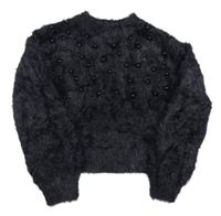 Černý chlupatý crop svetr s korálky Dunnes 