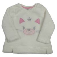 Bílá plyšová mikina s kočkou Ergee