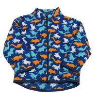Modro-oranžová vzorovaná fleecová propínací mikina s dinosaury Topomini