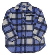 Fialovo-šedá kostkovaná vlněná košilová bunda Primark