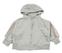 Šedá melírovaná propínací oversize mikina s nápisem a kapucí Pep&Co