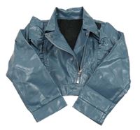 Tmavomodrá koženková crop bunda s volánky shein