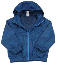 Tmavomodro-modrá vzorovaná šusťáková jarní funkční bunda s kapucí Decathlon