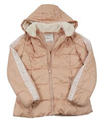 Světlerůžová šusťáková zateplená bunda s kapucí 