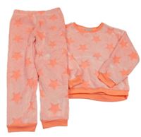 Neonově oranžové plyšové pyžamo s hvězdami 